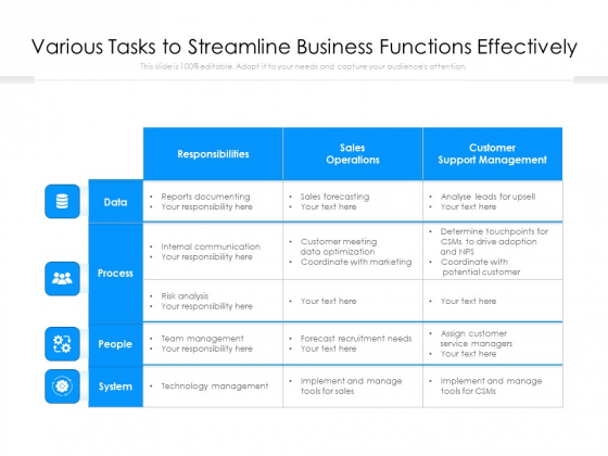 Various Tasks To Streamline Business Functions Effectively Ppt PowerPoint Presentation Infographic Template Infographics PDF Various Tasks To Streamline Business Functions Effectively Ppt PowerPoint Presentation Infographic Template Infographics PDF