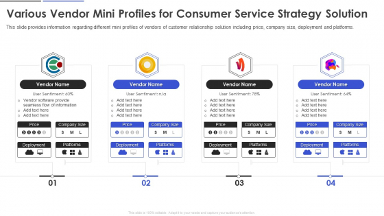 Various Vendor Mini Profiles For Consumer Service Strategy Solution Summary PDF