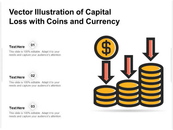 Vector Illustration Of Capital Loss With Coins And Currency Ppt PowerPoint Presentation File Background Designs PDF
