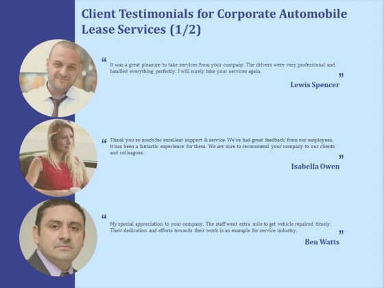 Vehicle Leasing Client Testimonials For Corporate Automobile Lease Services Structure PDF Vehicle Leasing Client Testimonials For Corporate Automobile Lease Services Structure PDF