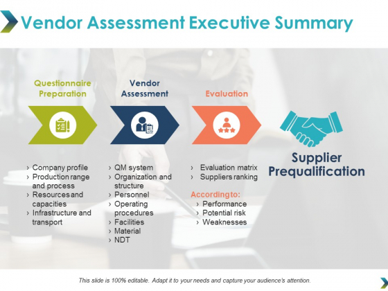 Vendor Assessment Executive Summary Ppt Powerpoint Presentation Portfolio Show