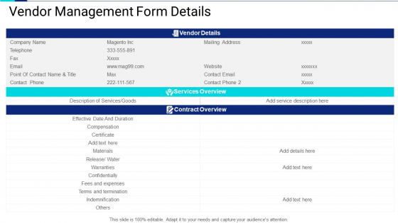 Vendor Management Form Details Demonstration PDF Vendor Management Form Details Demonstration PDF