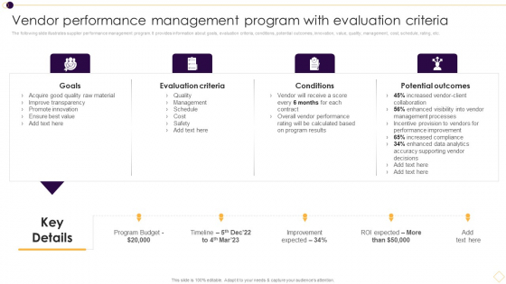 Vendor Performance Management Program With Evaluation Criteria Background PDF