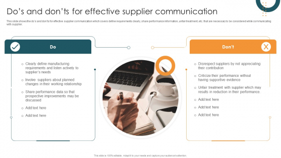 Vendor Relation Management Techniques Dos And Donts For Effective Supplier Communication Portrait PDF