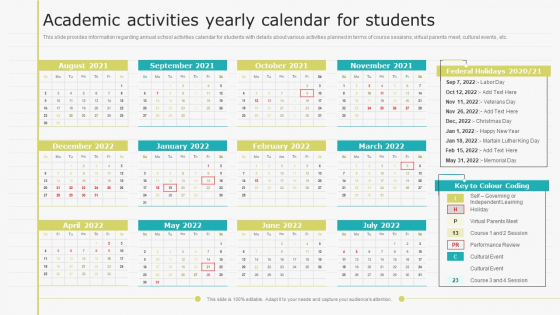 Virtual Learning Playbook Academic Activities Yearly Calendar For Students Microsoft PDF