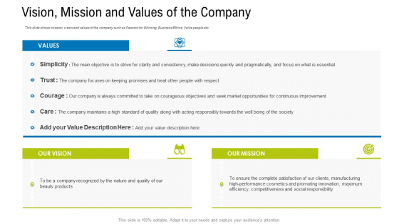 Vision Mission And Values Of The Company Ppt Gallery Skills PDF Vision Mission And Values Of The Company Ppt Gallery Skills PDF