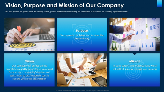 Vision Purpose And Mission Of Our Company Ppt Portfolio File Formats PDF