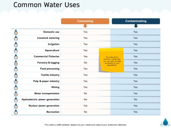 Water NRM Common Water Uses Ppt Slides Icon PDF