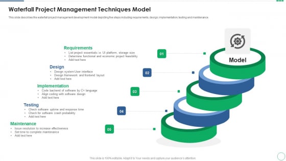 Waterfall Project Management Techniques Model Themes PDF
