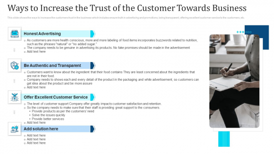 Ways To Increase The Trust Of The Customer Towards Business Ppt Outline Introduction PDF