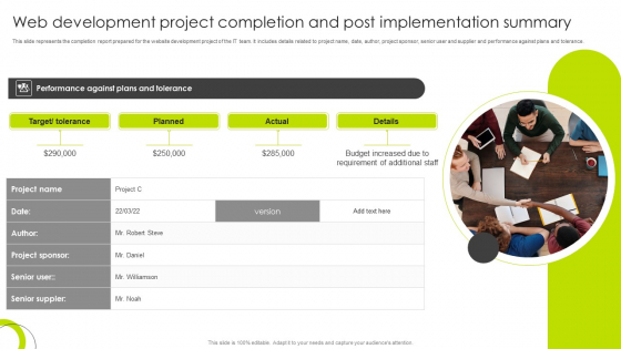 Web Development Project Completion And Post Implementation Summary ...