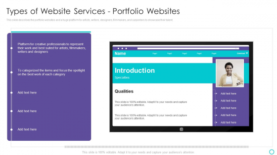 Website Designing And Development Service Types Of Website Services Portfolio Websites Sample PDF Website Designing And Development Service Types Of Website Services Portfolio Websites Sample PDF