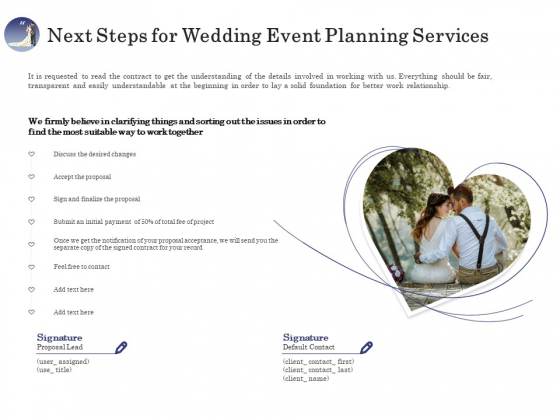Wedding Affair Management Next Steps For Wedding Event Planning Services Graphics PDF