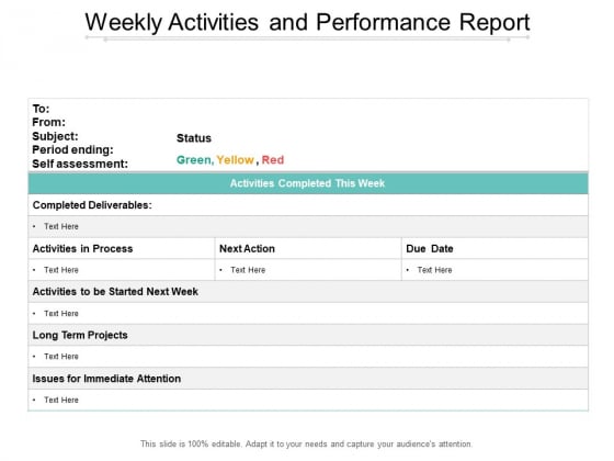 Weekly Activities And Performance Report Ppt PowerPoint Presentation Styles Demonstration