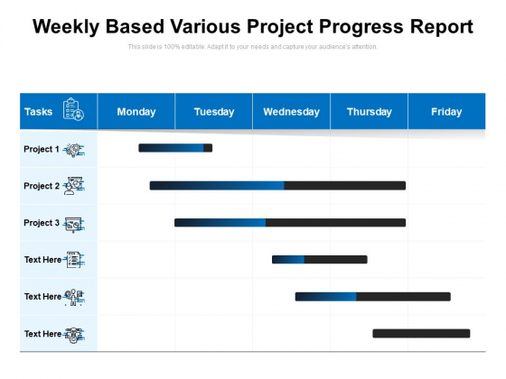 Weekly Based Various Project Progress Report Ppt PowerPoint Presentation Gallery Introduction PDF