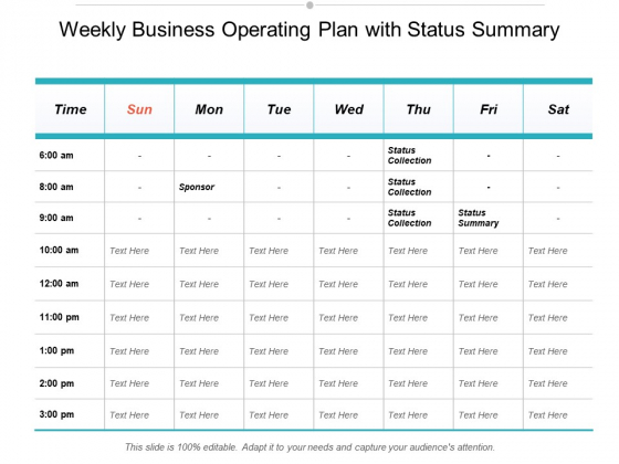 Weekly Business Operating Plan With Status Summary Ppt Powerpoint Presentation Pictures Designs Download Weekly Business Operating Plan With Status Summary Ppt Powerpoint Presentation Pictures Designs Download