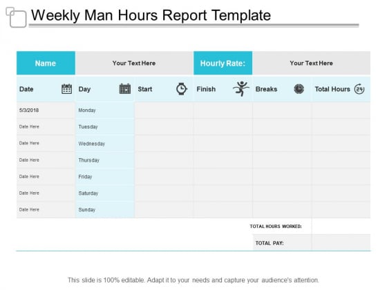 weekly man hours report template ppt powerpoint presentation weekly report template ppt