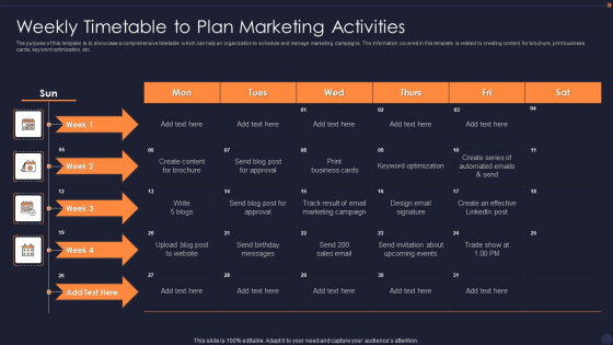 Weekly Timetable To Plan Marketing Activities Download PDF