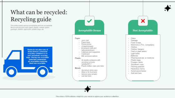 What Can Be Recycled Recycling Guide Sustainable Waste Management Services Proposal Ideas PDF