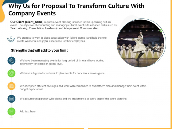 Why Us For Proposal To Transform Culture With Company Events Ppt Ideas Tips PDF Why Us For Proposal To Transform Culture With Company Events Ppt Ideas Tips PDF