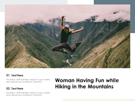 Woman Having Fun While Hiking In The Mountains Ppt PowerPoint Presentation Infographic Template Icon PDF Woman Having Fun While Hiking In The Mountains Ppt PowerPoint Presentation Infographic Template Icon PDF
