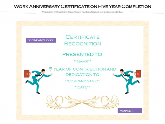 Work Anniversary Certificate On Five Year Completion Ppt PowerPoint Presentation File Inspiration PDF