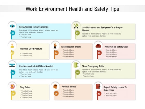 Work Environment Health And Safety Tips Ppt PowerPoint Presentation File Images PDF