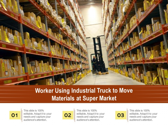 Worker Using Industrial Truck To Move Materials At Super Market Ppt PowerPoint Presentation File Deck PDF