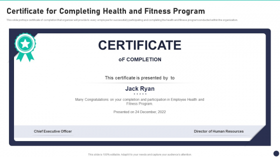 Workspace Wellness Playbook Certificate For Completing Health And Fitness Program Information PDF