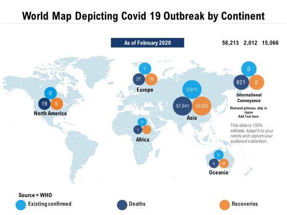 World Map Depicting Covid 19 Outbreak By Continent Ppt PowerPoint Presentation File Design Inspiration PDF