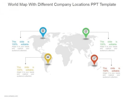 World Map With Different Company Locations Ppt PowerPoint Presentation Templates