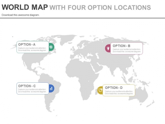 World Map With Four Option Tags Powerpoint Slides World Map With Four Option Tags Powerpoint Slides
