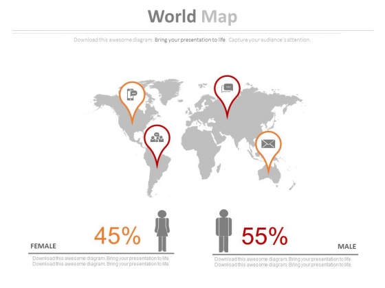 World Map With Gender Ratio Analysis PowerPoint Slides World Map With Gender Ratio Analysis PowerPoint Slides