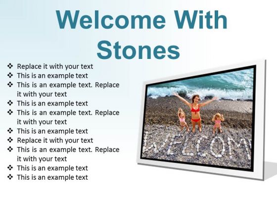 Welcome With Stones Beach PowerPoint Presentation Slides F