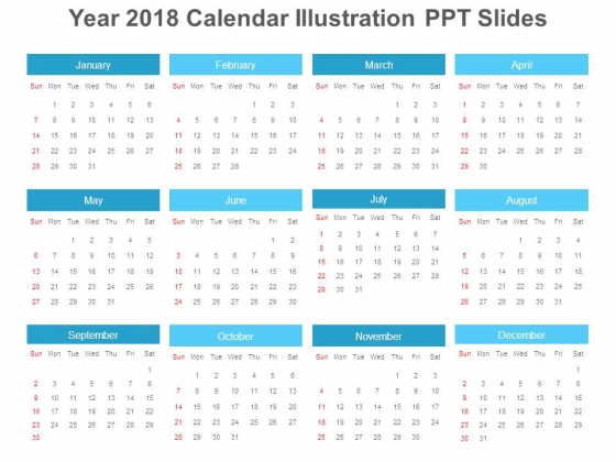 Year 2018 Calendar Illustration Ppt Slides