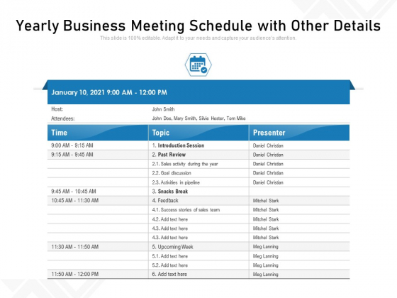 Yearly Business Meeting Schedule With Other Details Ppt PowerPoint Presentation Gallery Microsoft PDF