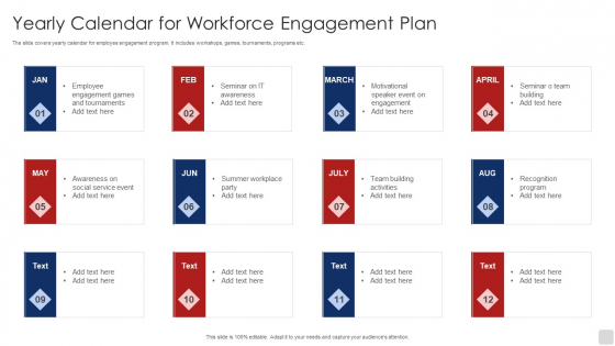 Yearly Calendar For Workforce Engagement Plan Ppt File Slide PDF
