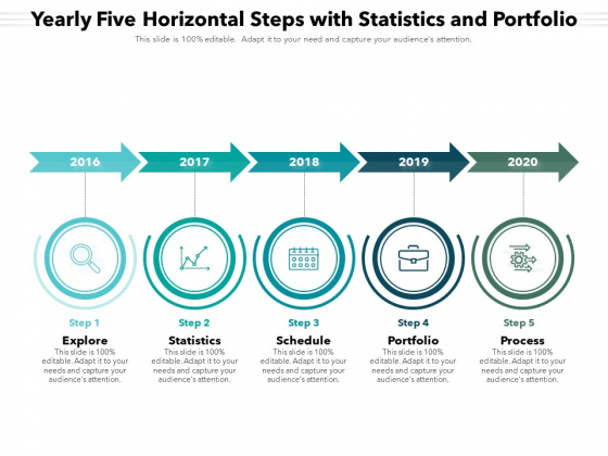 Yearly Five Horizontal Steps With Statistics And Portfolio Ppt PowerPoint Presentation File Inspiration PDF