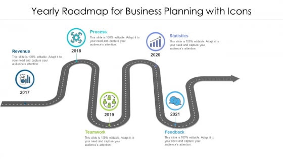 Yearly Roadmap For Business Planning With Icons Ppt PowerPoint Presentation File Elements PDF