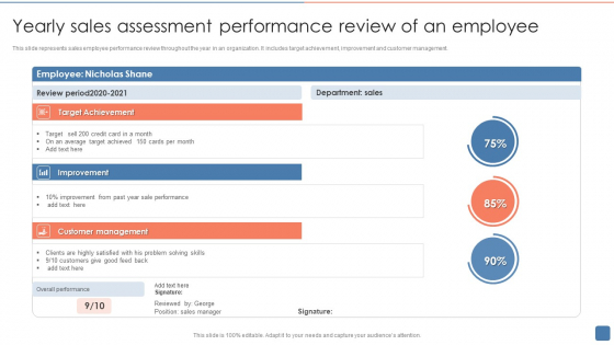 Yearly Sales Assessment Performance Review Of An Employee Professional PDF