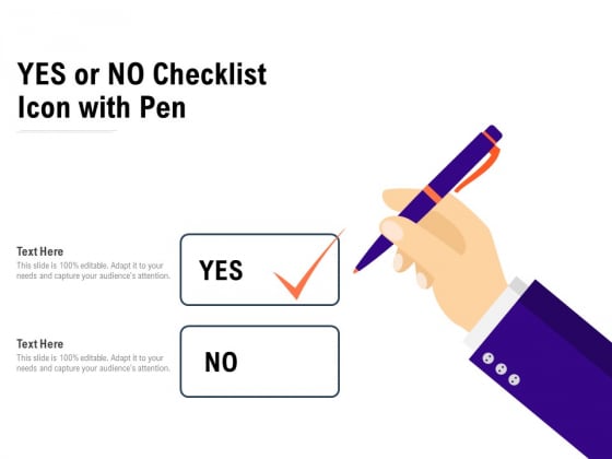 Yes Or No Checklist Icon With Pen Ppt PowerPoint Presentation File Smartart