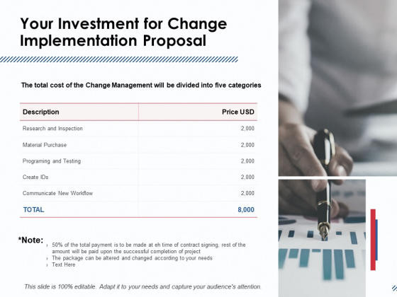 Your Investment For Change Implementation Proposal Ppt PowerPoint Presentation Infographic Template Slide Download Your Investment For Change Implementation Proposal Ppt PowerPoint Presentation Infographic Template Slide Download