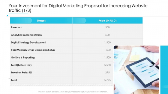 Your Investment For Digital Marketing Proposal For Increasing Website Traffic Analytics Introduction PDF Your Investment For Digital Marketing Proposal For Increasing Website Traffic Analytics Introduction PDF