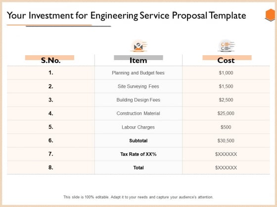 Your Investment For Engineering Service Proposal Template Information PDF Your Investment For Engineering Service Proposal Template Information PDF