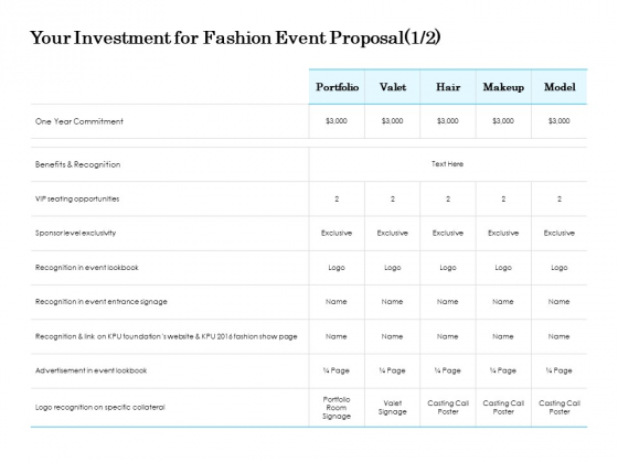 Your Investment For Fashion Event Proposal Opportunities Ppt PowerPoint Presentation File Guidelines Your Investment For Fashion Event Proposal Opportunities Ppt PowerPoint Presentation File Guidelines