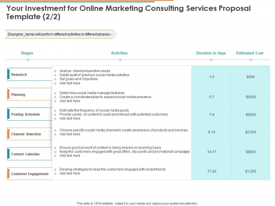 Your Investment For Online Marketing Consulting Services Proposal Template Planning Ppt Inspiration Format Ideas PDF Your Investment For Online Marketing Consulting Services Proposal Template Planning Ppt Inspiration Format Ideas PDF