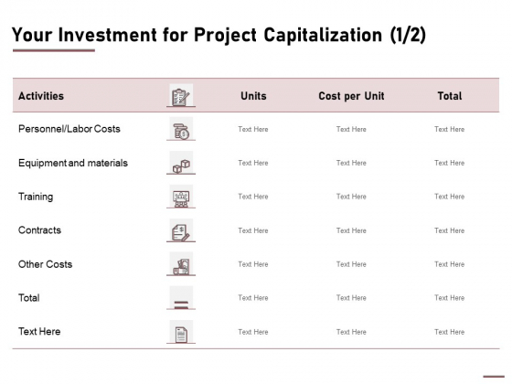 Your Investment For Project Capitalization Costs Ppt Infographics Example PDF Your Investment For Project Capitalization Costs Ppt Infographics Example PDF