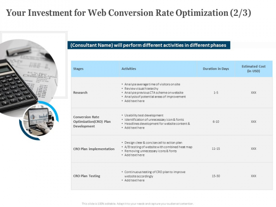 Your Investment For Web Conversion Rate Optimization Activities Ppt Layouts Demonstration PDF Your Investment For Web Conversion Rate Optimization Activities Ppt Layouts Demonstration PDF