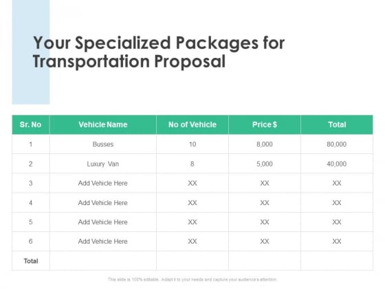 Your Specialized Packages For Transportation Proposal Ppt PowerPoint Presentation Icon Format Ideas