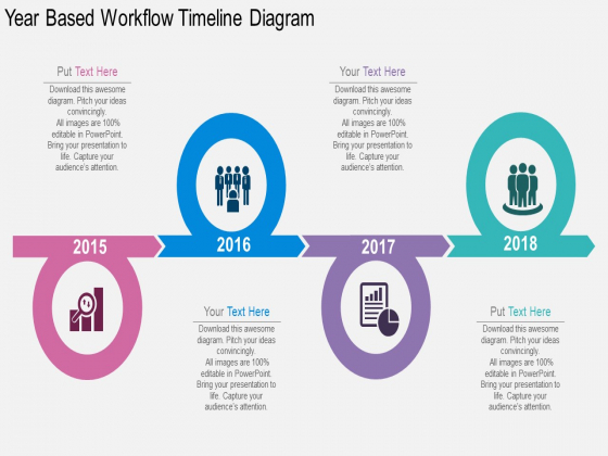 year based workflow timeline diagram powerpoint template slide 1